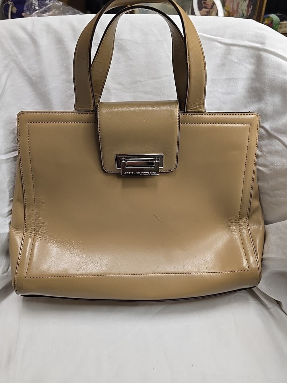 Adrienne Vittadini Beige Leather Milano Handbag
